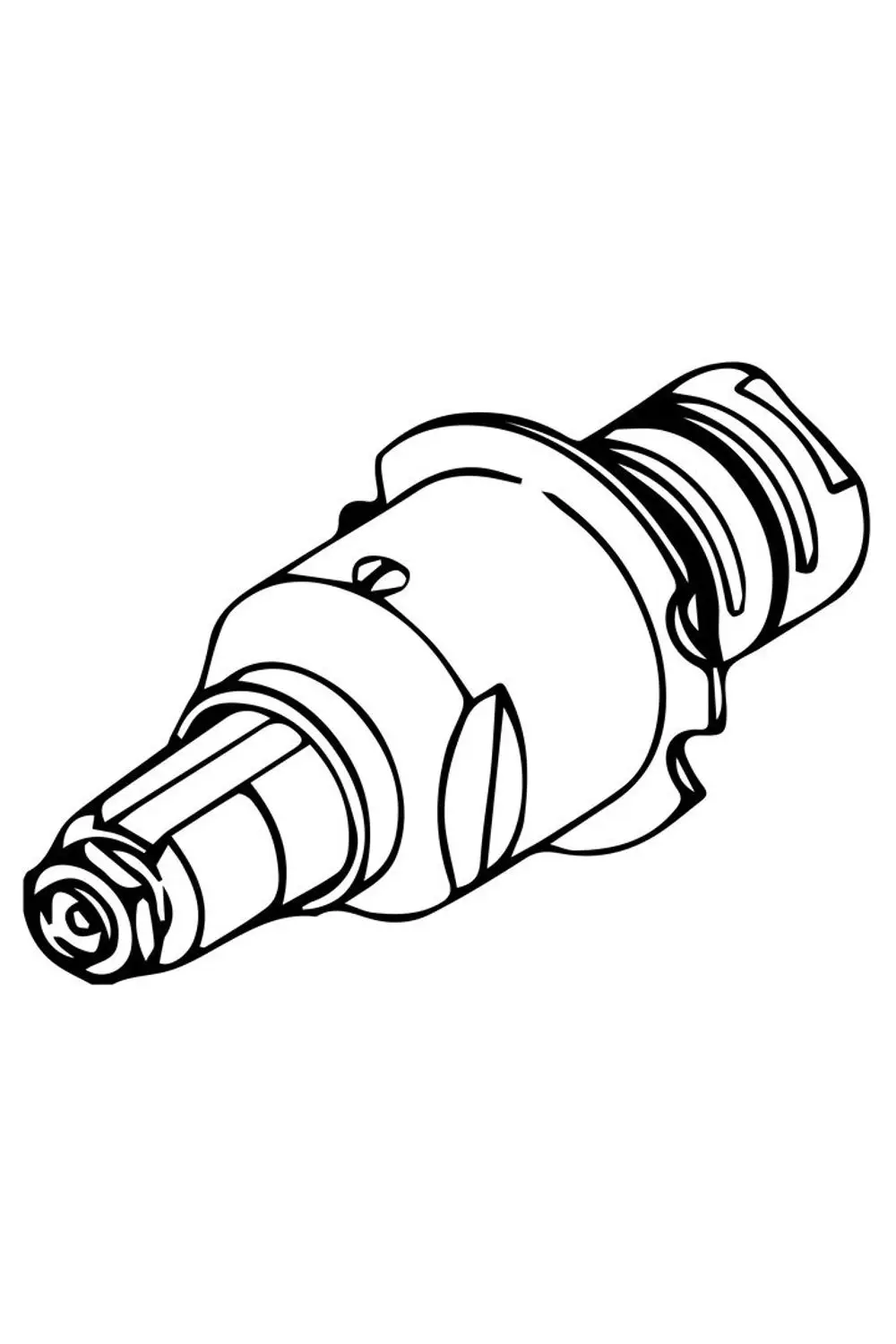 Thermostatkartusche von HANSA in einem technischen Design, sichtbar aus verschiedenen Perspektiven, mit einer klaren Form und Verbindungsteilen.